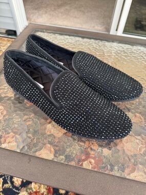 Steve Madden Caviar Black Rhinestone Slip On Loafers Men's Dress Shoes Size 13